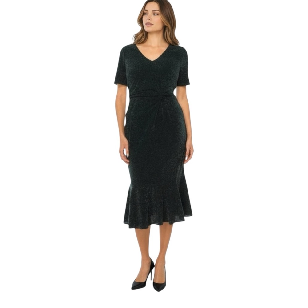 LONDON TIMES Green Silver Sparkle Dress